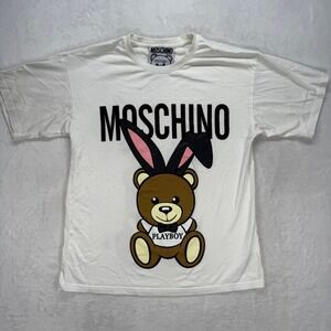 Moschino Playboy Bear Graphic Tee Designer‎ T-Shirt Cotton White Large